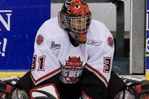 Blues' second-rounder Jake Allen loosens up before a St. John's Fog Devils tilt