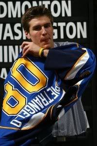 Blues' first-rounder Alex Pietrangelo dons the 'Note at the Entry Draft