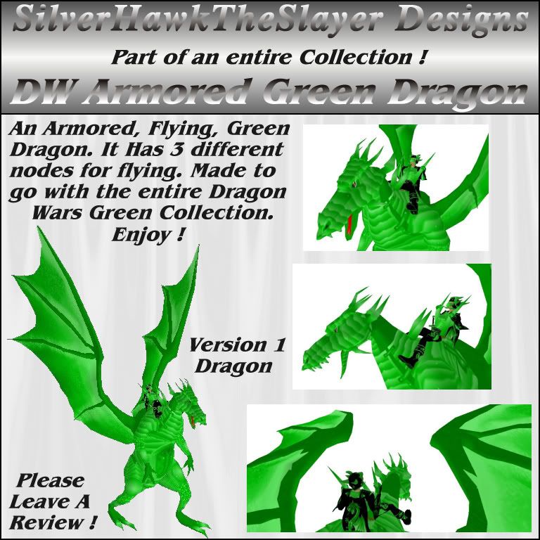 Green Armored Dragon 1, a flying dragon for IMVU...