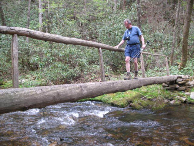 don anderson crossing on a footlog