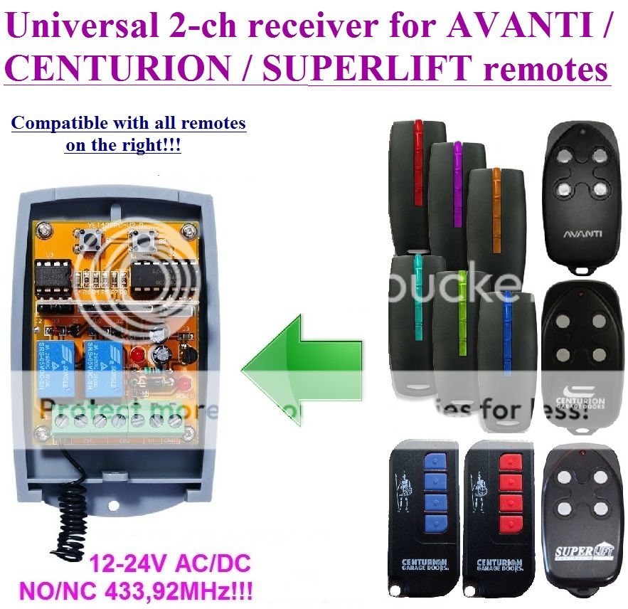 Avanti Centurion Compatible 2 Channel Receiver 12 24vac Vdc 433